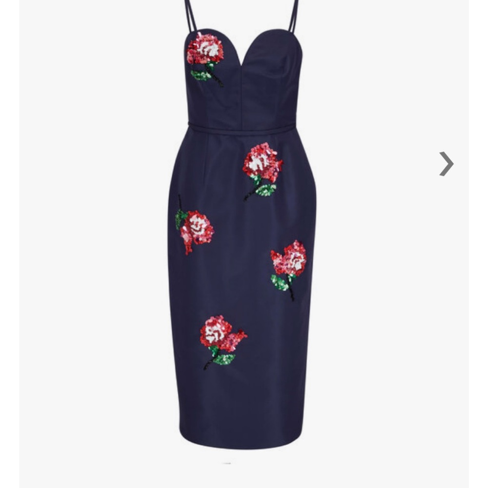 Carolina Herrera Navy Embellished Rose Midi Dress